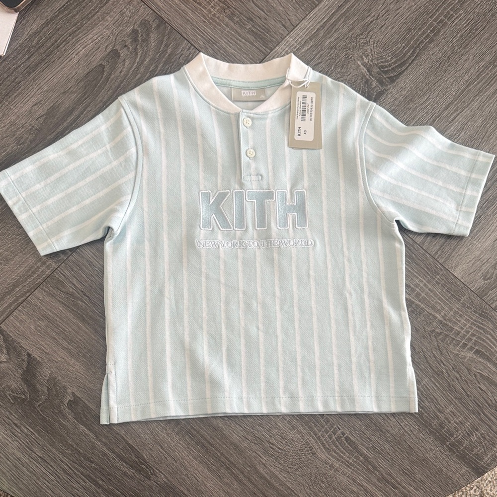 Kith Boys Light Blue & White Striped Polo Tee